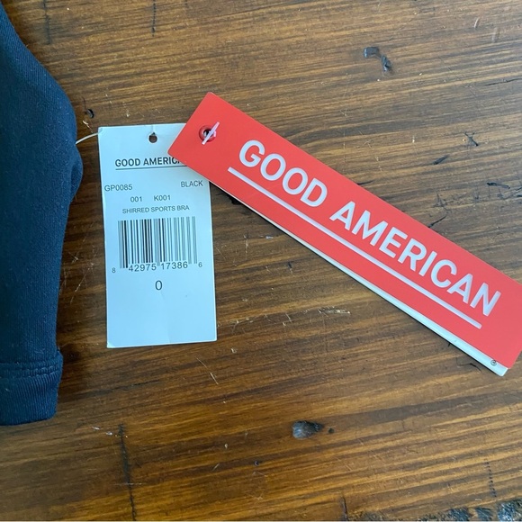 Good American Shirred Sports Bra Black Size 0 XS Stretch Compression Women’s - Picture 2 of 10